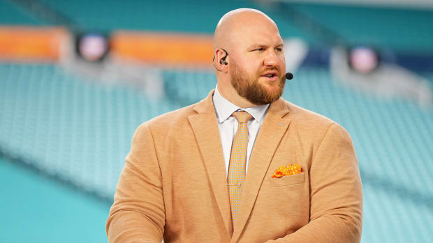 Dec 30, 2023; Miami Gardens, FL, USA; ACC network analyst Eric Mac Lain prior to the 2023 Orange Bowl between the Florida State Seminoles and the Georgia Bulldogs at Hard Rock Stadium. Mandatory Credit: Jasen Vinlove-USA TODAY Sports